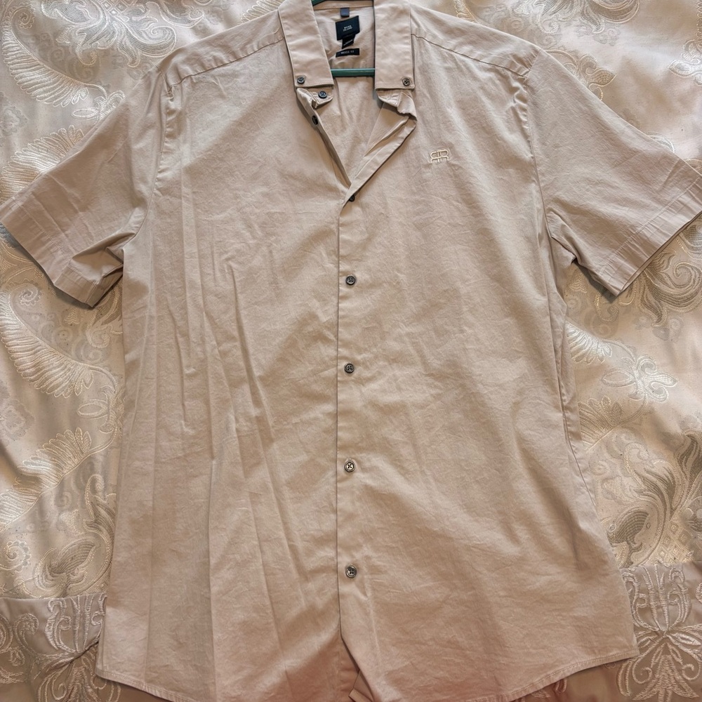 River Island Men's Short-Sleeve Button-Down Shirt in Light Beige